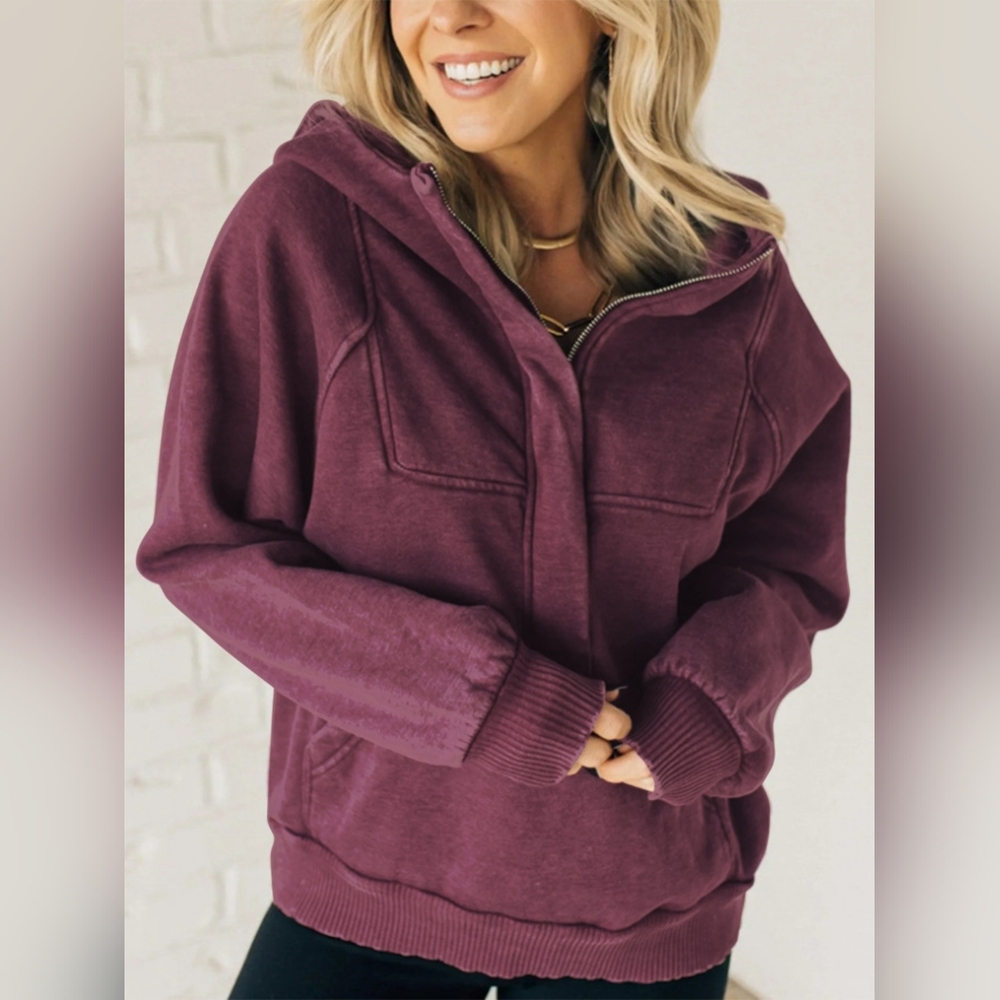 Half Zip Kangaroo Pocket Long Sleeve Hoodie